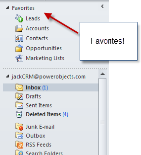 Favorites and Shortcuts in CRM 2011 for Outlook image 1