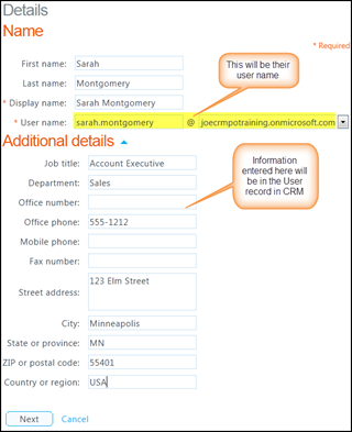 login info is required when creating a user in CRM 2011