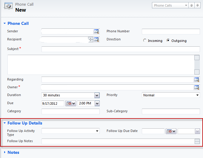 Creating phone call follow-up activities in CRM 2011