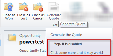 Customized messages for disabled ribbon buttons in CRM 2011! Neato.