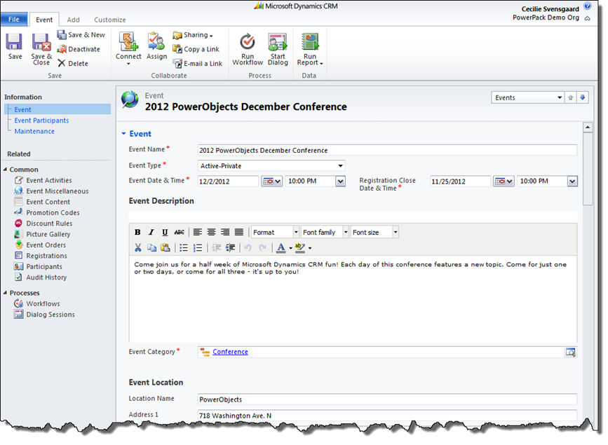 PowerZapEvent - Online Event Registration Management for Dynamics CRM