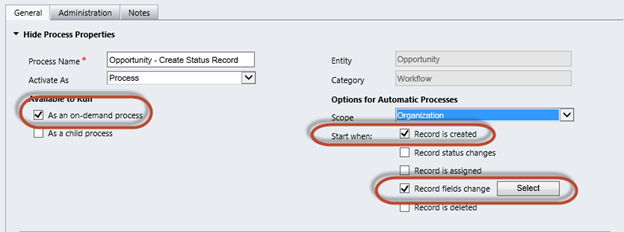 create workflow to track status changes in CRM 2011
