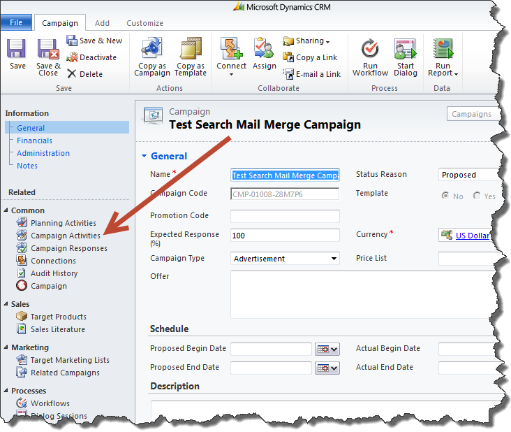 CRM 2011 campaign activities - create your activity