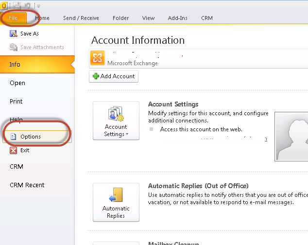 change your default outlook homepage to CRM