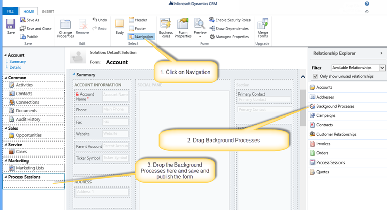 Background Process Navigation in CRM 2013