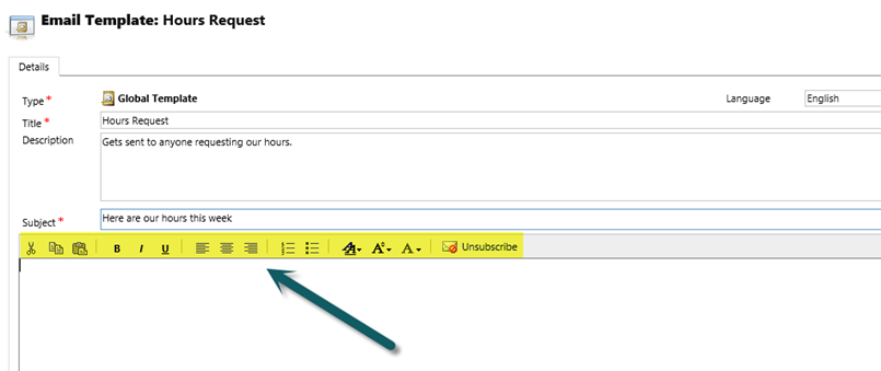 Using HTML to Format Text in Email Templates in Dynamics CRM 