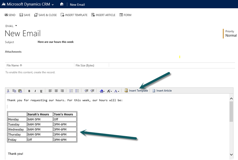 Using HTML to Format Text in Email Templates in Dynamics CRM 