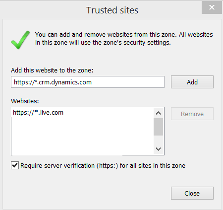 Add Trusted Sites to Optimize Dynamics CRM Performance