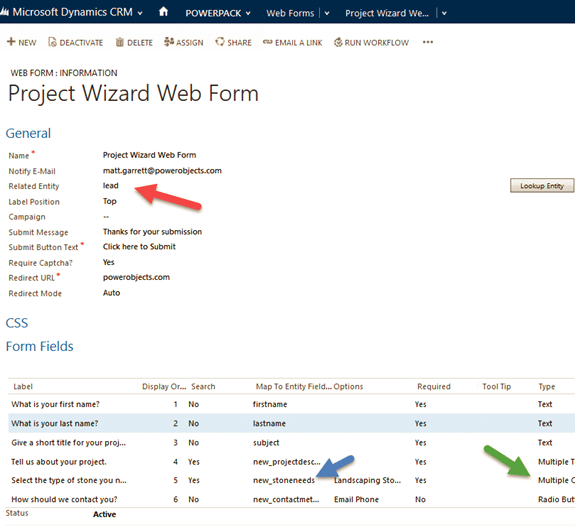 project wizard web form