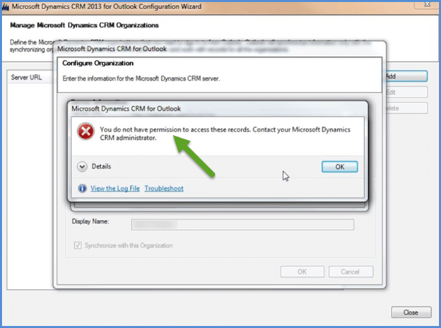Resolving the CRM for Outlook Permissions Error